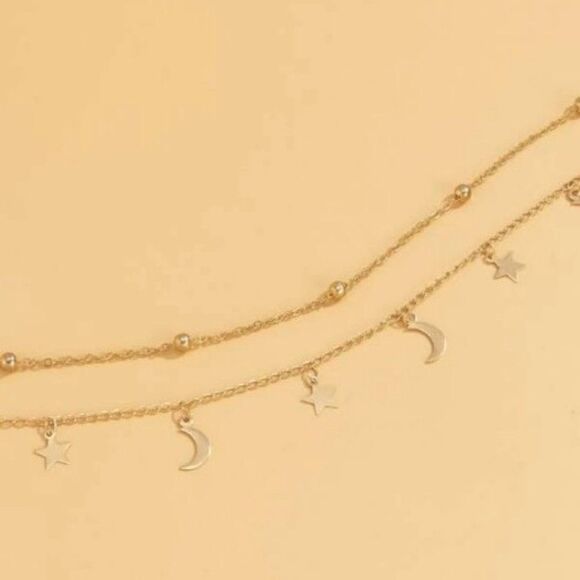 GOLD MOON AND STAR CHOKER NECKLACE - Picture 4 of 5